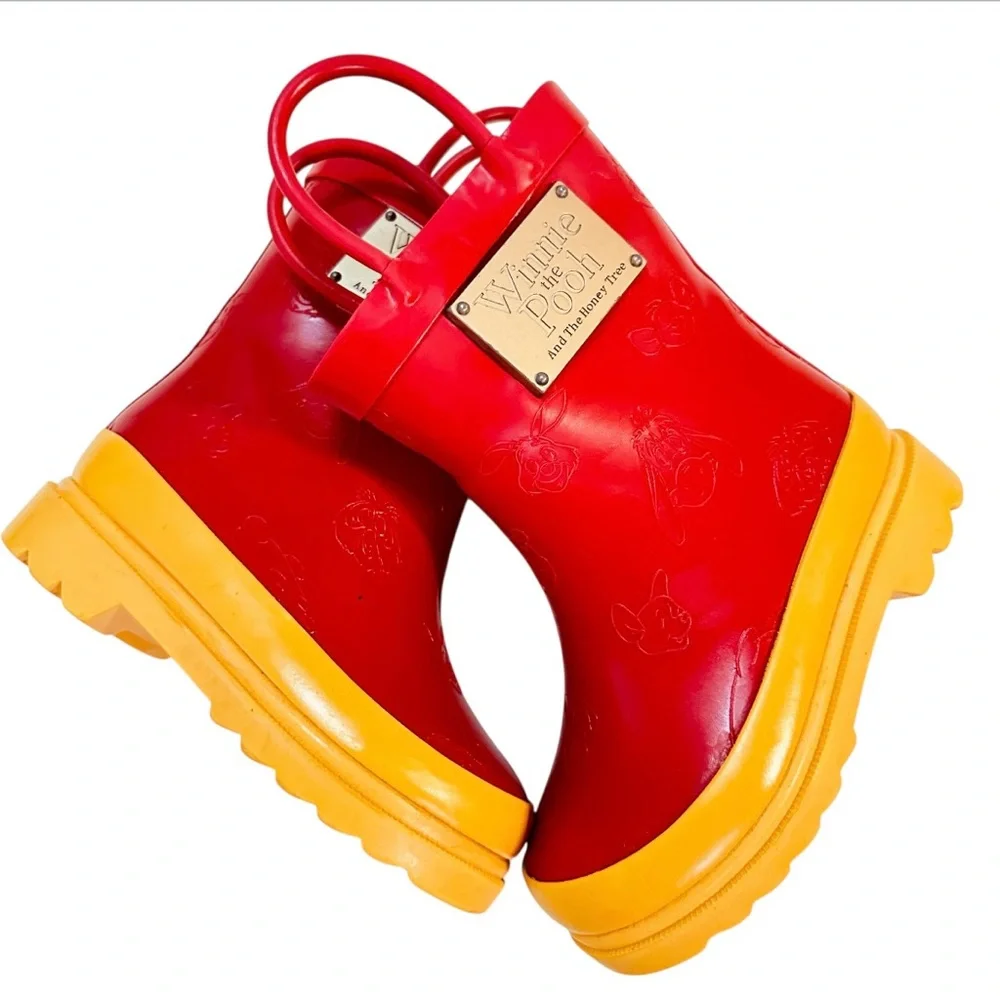 Disney’s Winnie The Pooh And The Honey Tree Red & Yellow Rain Boots Kids Size 7